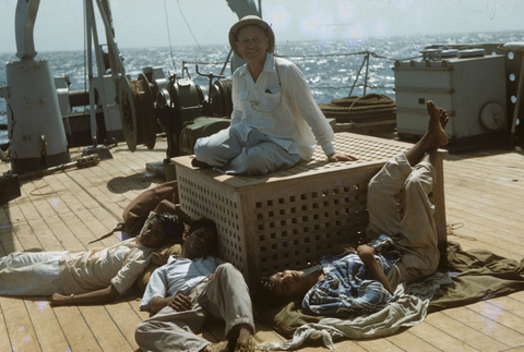 Prof La Fond with sleeping students on deck